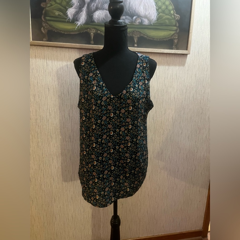 LOFT Black Floral Tank Top